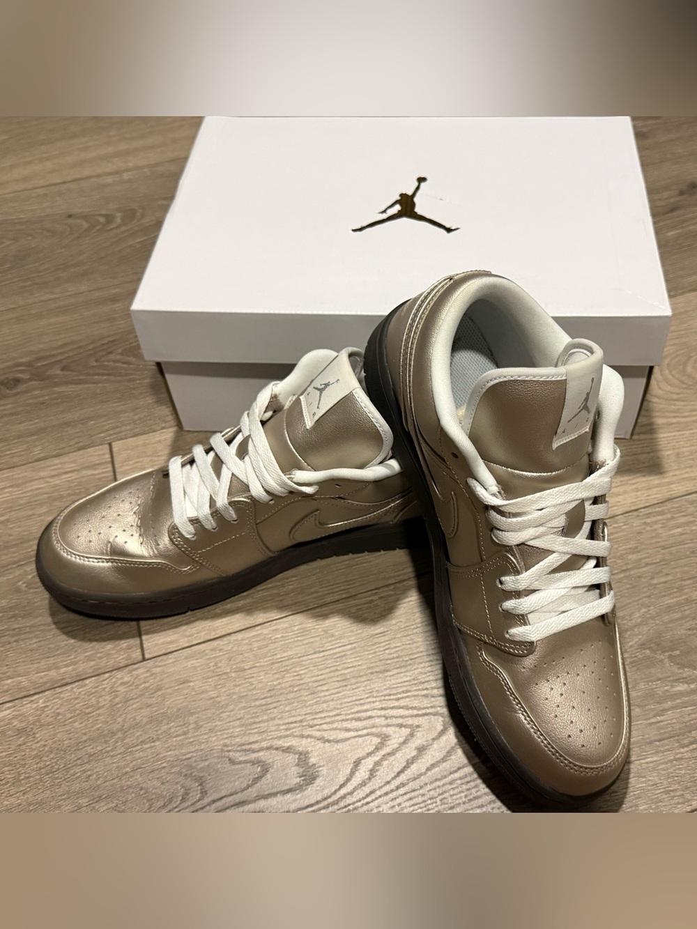 Jordan Low-Top Sneakers in Metallic Bronze and White Laces